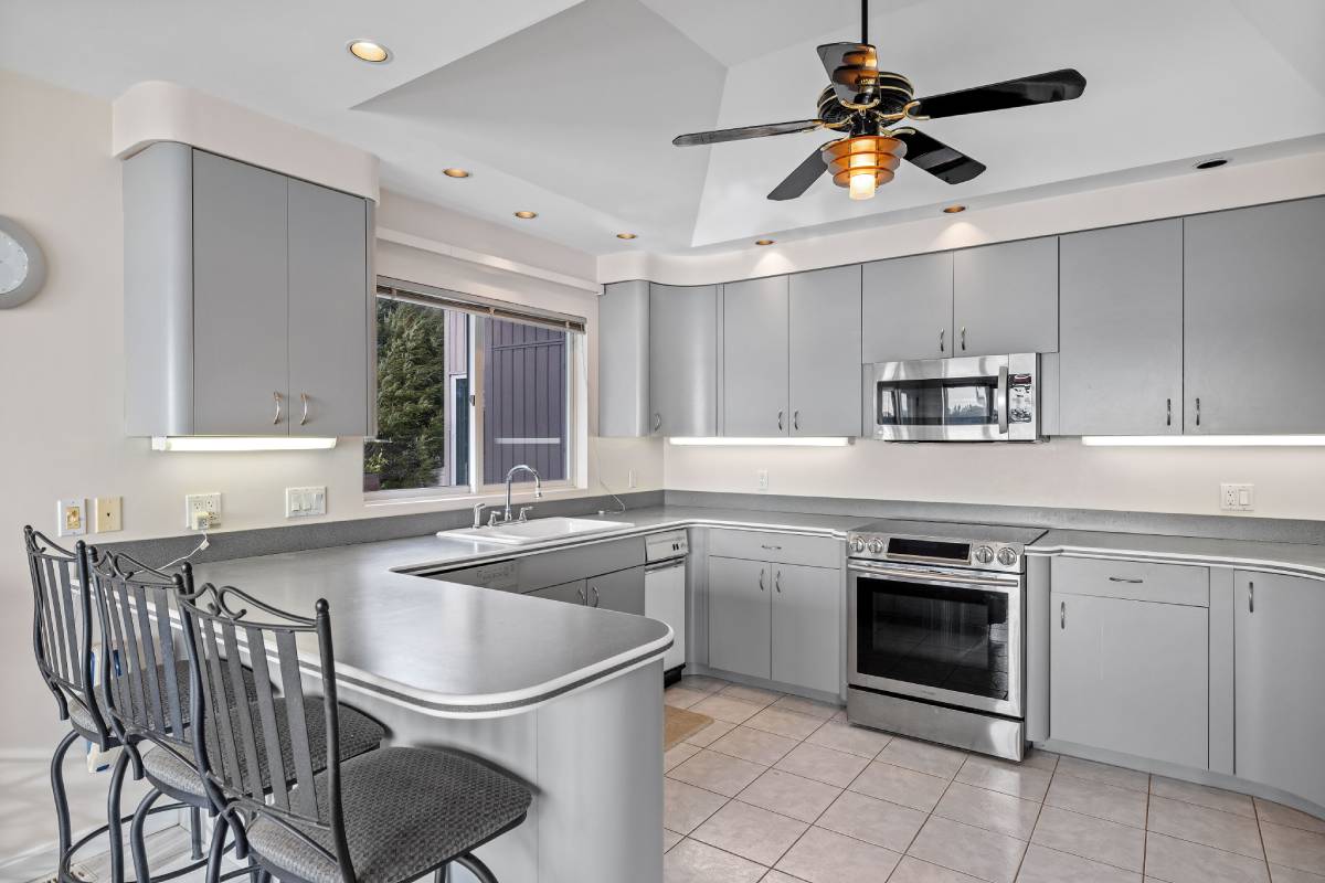 A comfortable and modern kitchen in grey colors